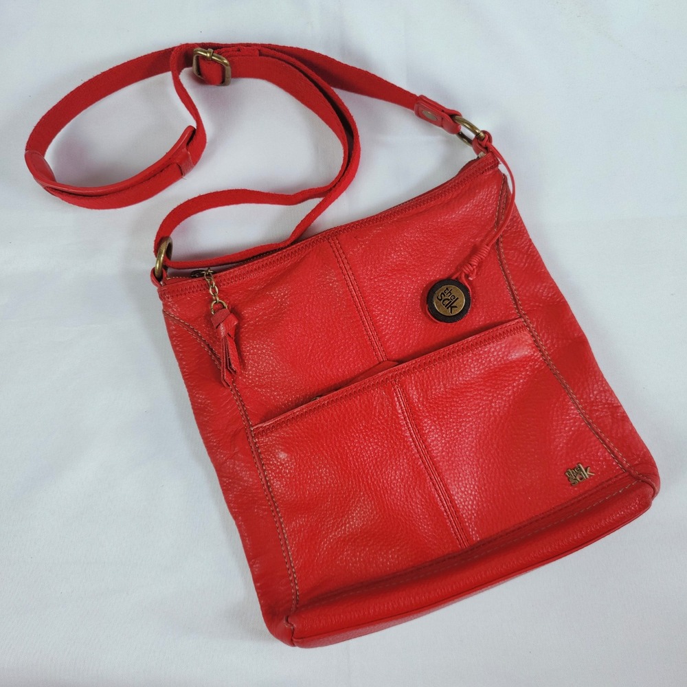 The Sak Iris Red Pebbled Leather Crossbody Bag Adjustable Strap Purse Casual